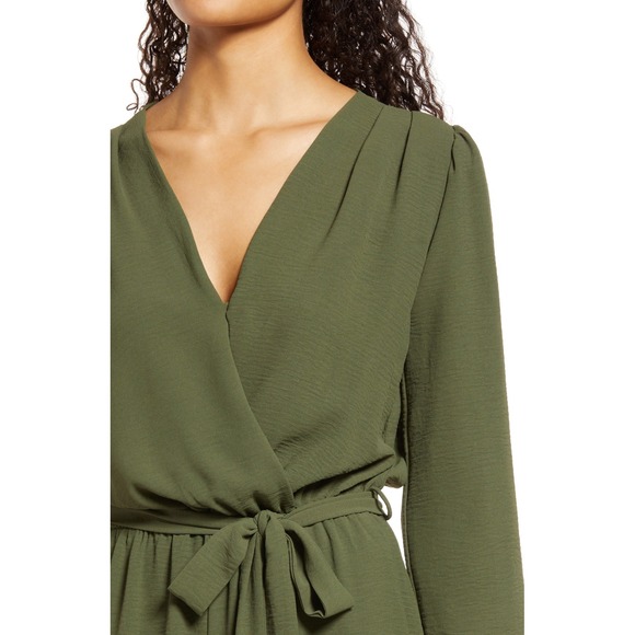 Fraiche by J Olive Green Wrap Waist Tie Jumpsuit Women Size L - Picture 4 of 10